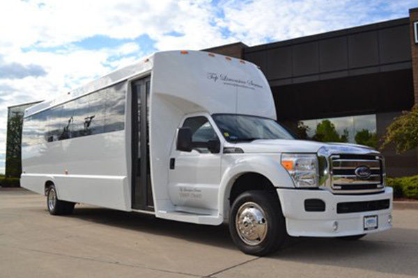 streamlined white bus